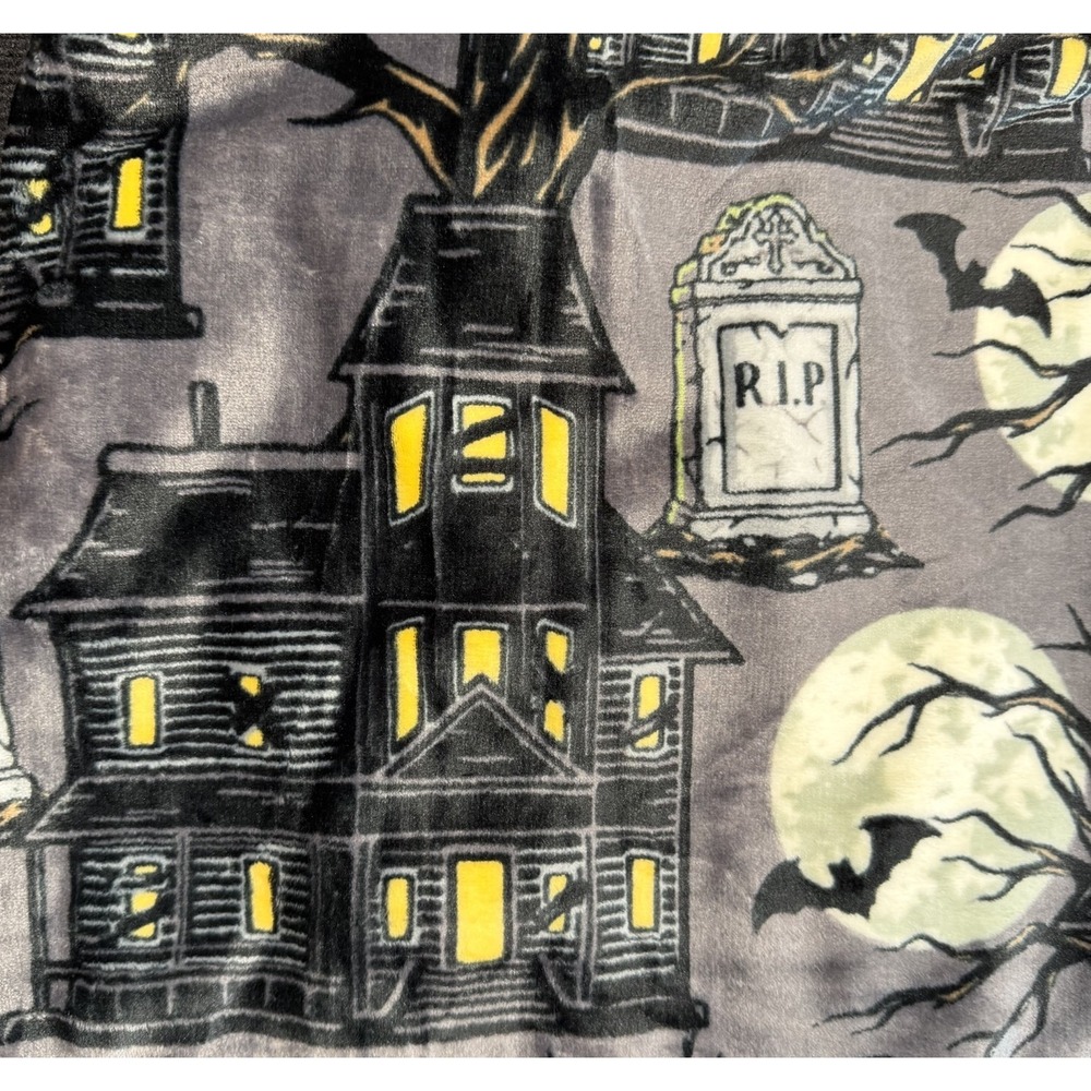 Halloween Hollowed Hills Haunted House Graveyard Bats Plush Throw Blanket 50x70